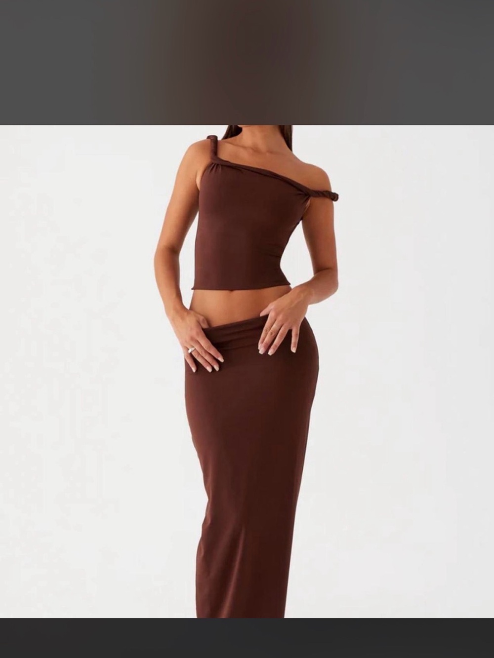 Peppermayo Chocolate Brown One-Shoulder Two-Piece Dress